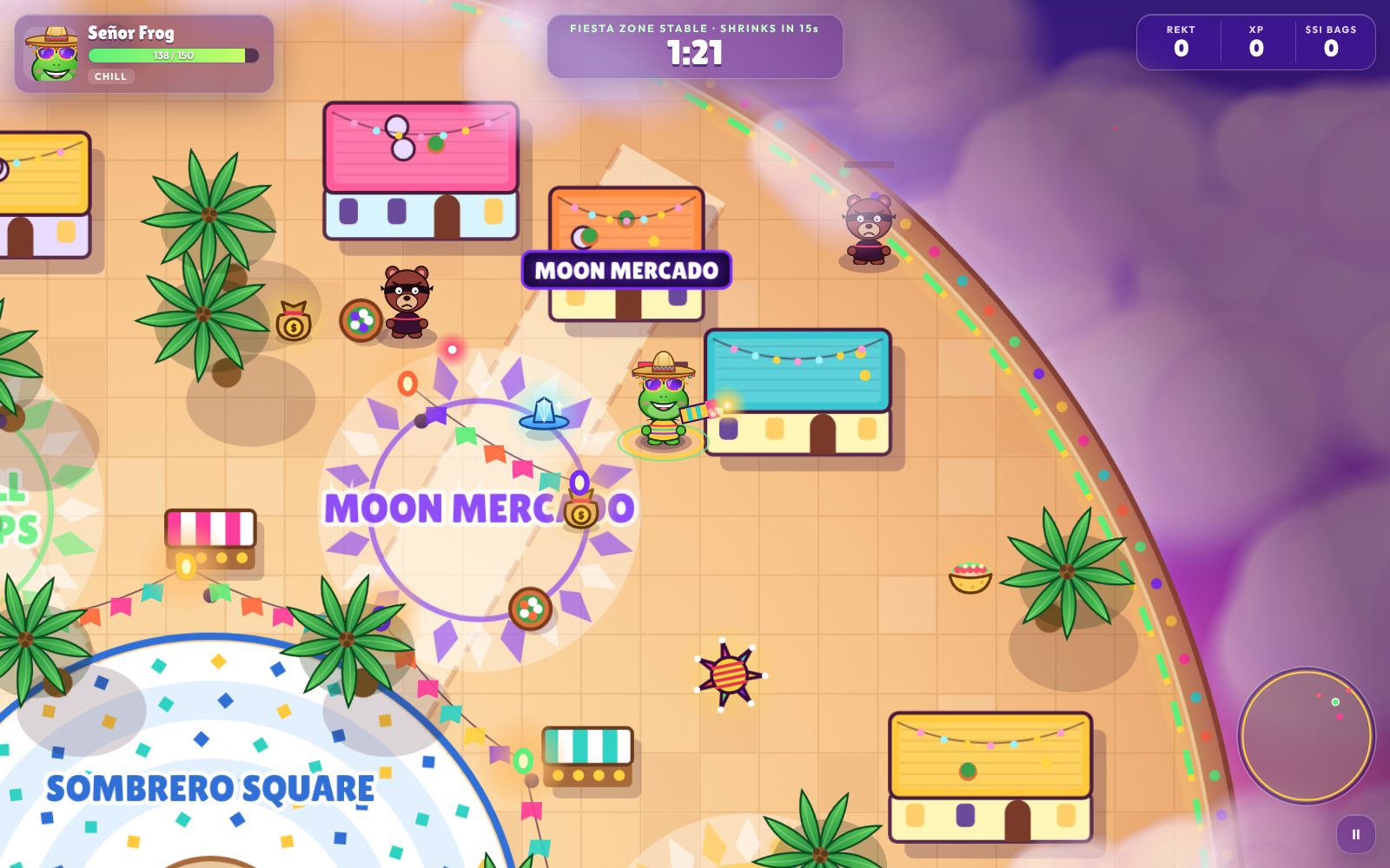 Fiesta Arena gameplay: Señor Frog in the fiesta plaza above the clouds